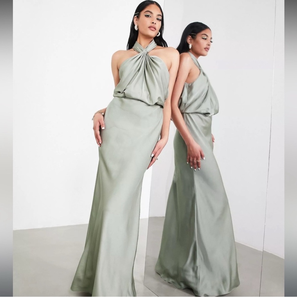 ASOS Ruched Halter Maxi Gown Dress